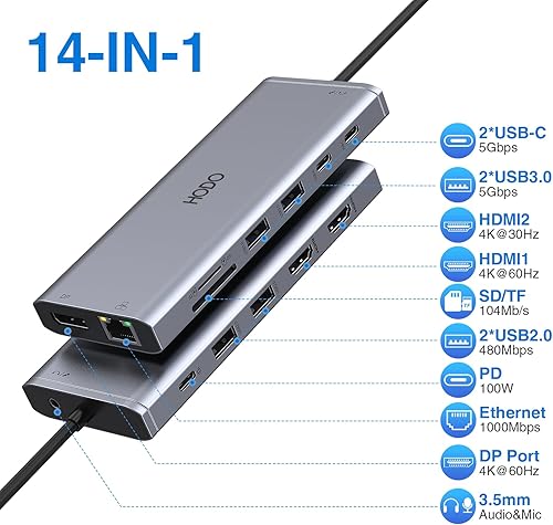 Miniatura 2 de Estación de acoplamiento USB C para monitor dual HDMI para Dell HP, estación de acoplamiento para laptop 3 monitores triple pantalla USB C Hub Dock