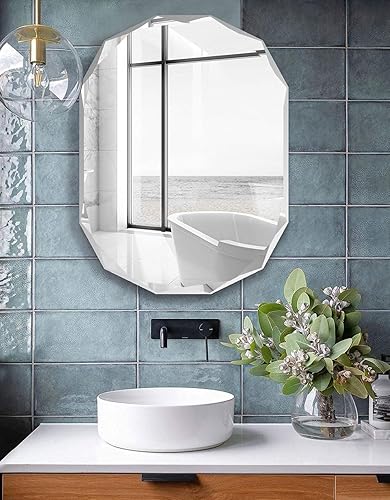 Miniatura 14 de Espejos de baño para sobre el fregadero, espejos redondos sin marco para pared, espejo de baño biselado de 20 x 20 pulgadas, espejo circular