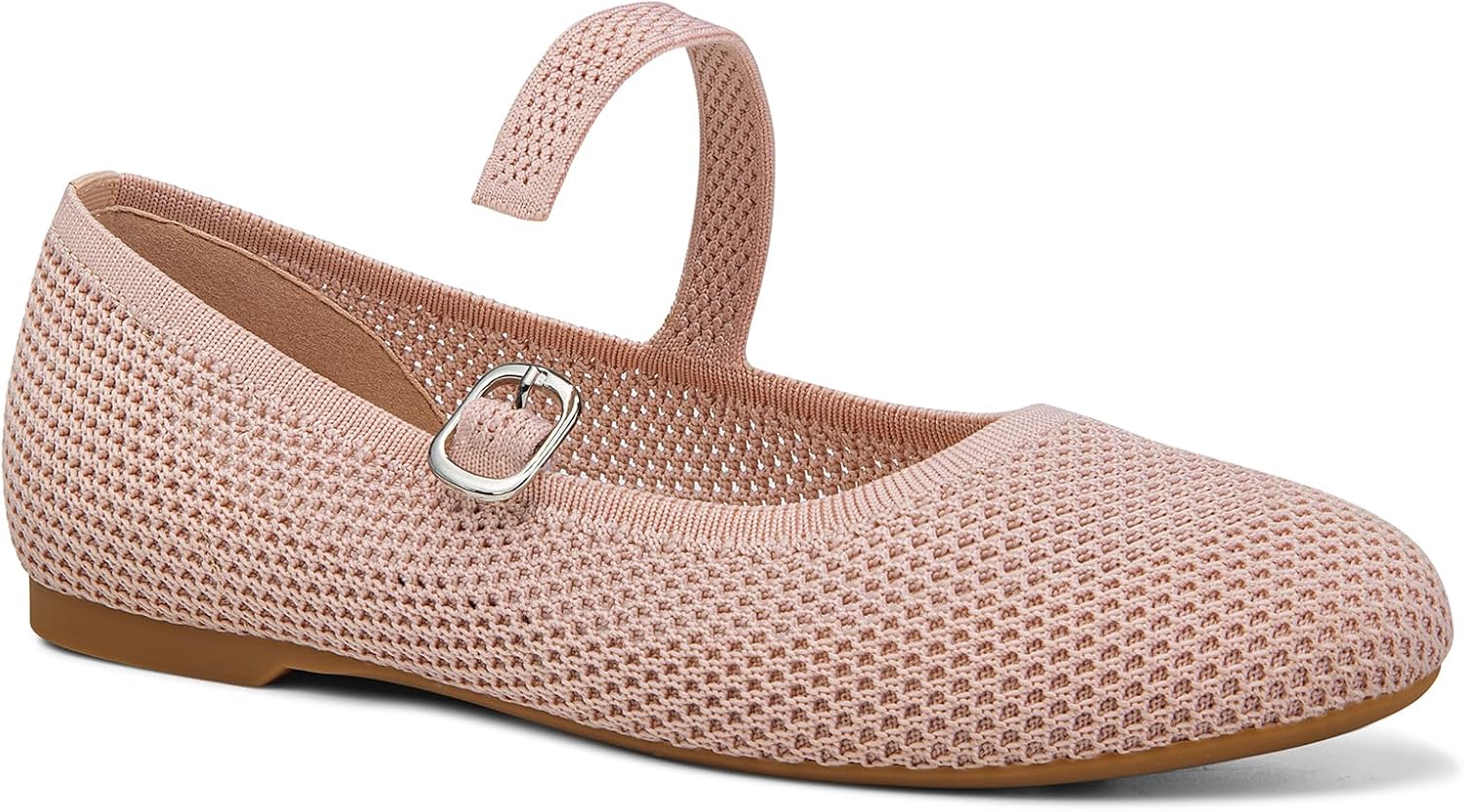 Tanamo Mary Jane Shoes Flats for Women Round Toe Shoes Ballet Flats Comfortable Dressy Adjustable Straps Casual Office Work Wedding Washable Knit Slip On Pink - Image 4