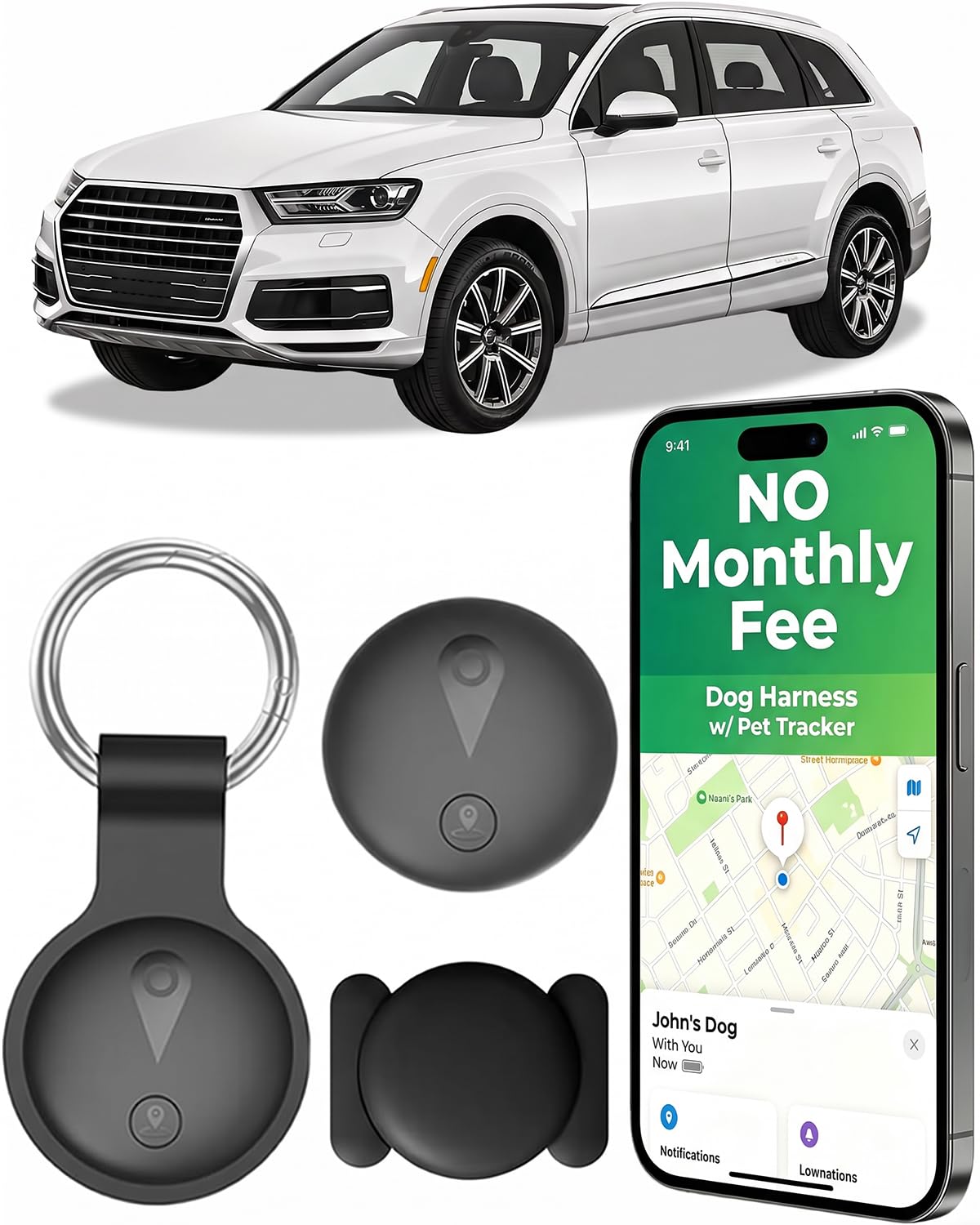 GPS Tracker for Vehicles, Real-Time Undetectable GPS Tracker for Car - No Monthly Fee & SIM Card for Hidden Magnetic GPS Locator for Android and iPhone, Ultra-Slim, IP68 Waterproof, Safe & Durable
