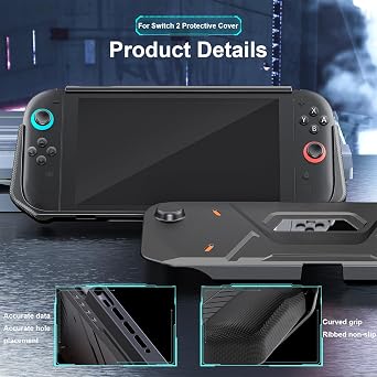 OFFCURVE for Nintendo Switch 2 Case (2025 Release) Protective Handheld Case with Ergonomic Grip and Strap PC+TPU Grip Protective Cover Accessories Compatible with Switch 2 Console,Black