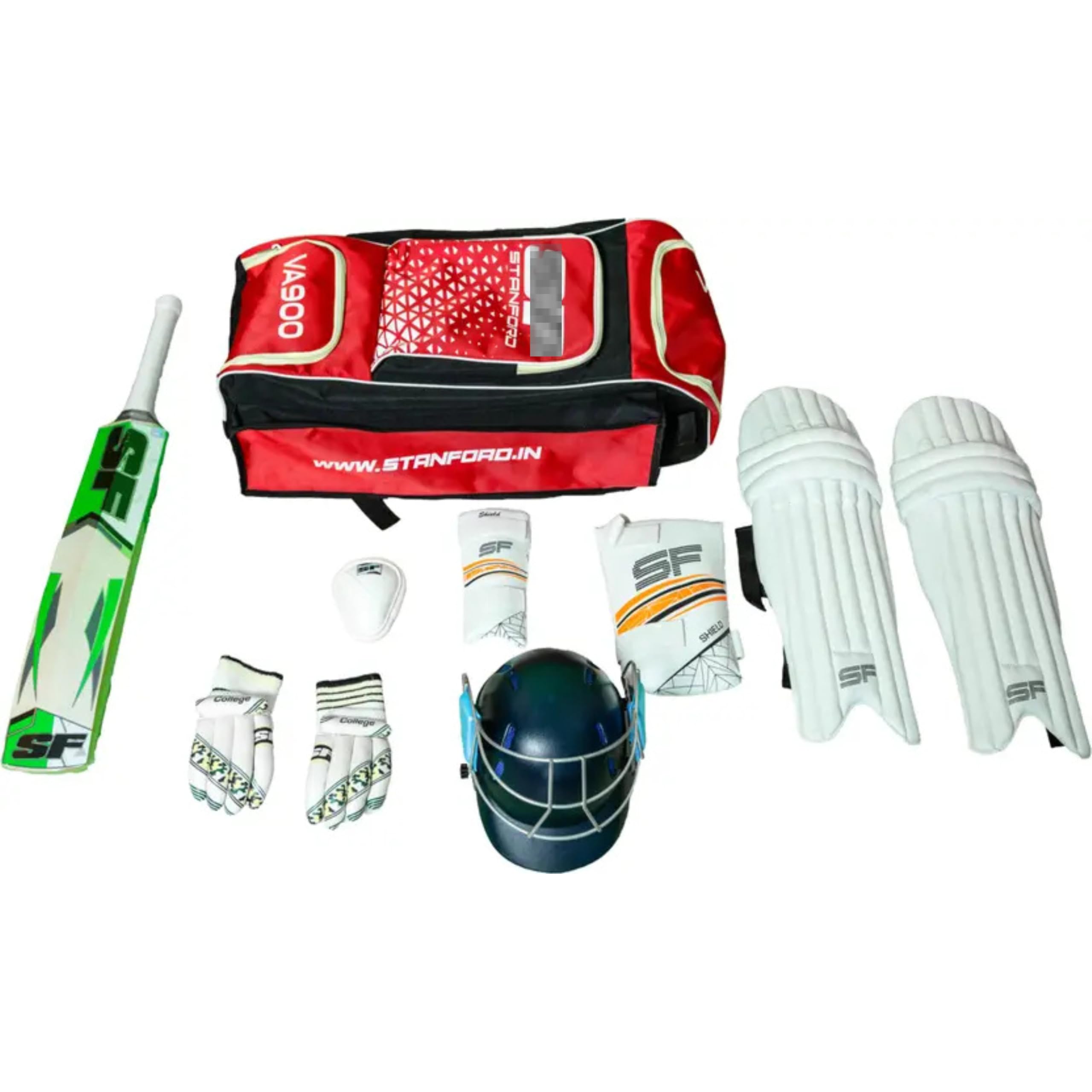 SF Complete Cricket Kit | Full Set with Bat, Pads, Gloves, Helmet, Thigh Guard, Abdominal Guard & Kit Bag (Large)-picture-24