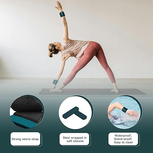 Vista 6 de AKSPORT Pesas de muñeca para mujer, juego de 2 pesas ajustables para tobillo (1 libra cada una), pesas para brazos y piernas para caminar, pilates