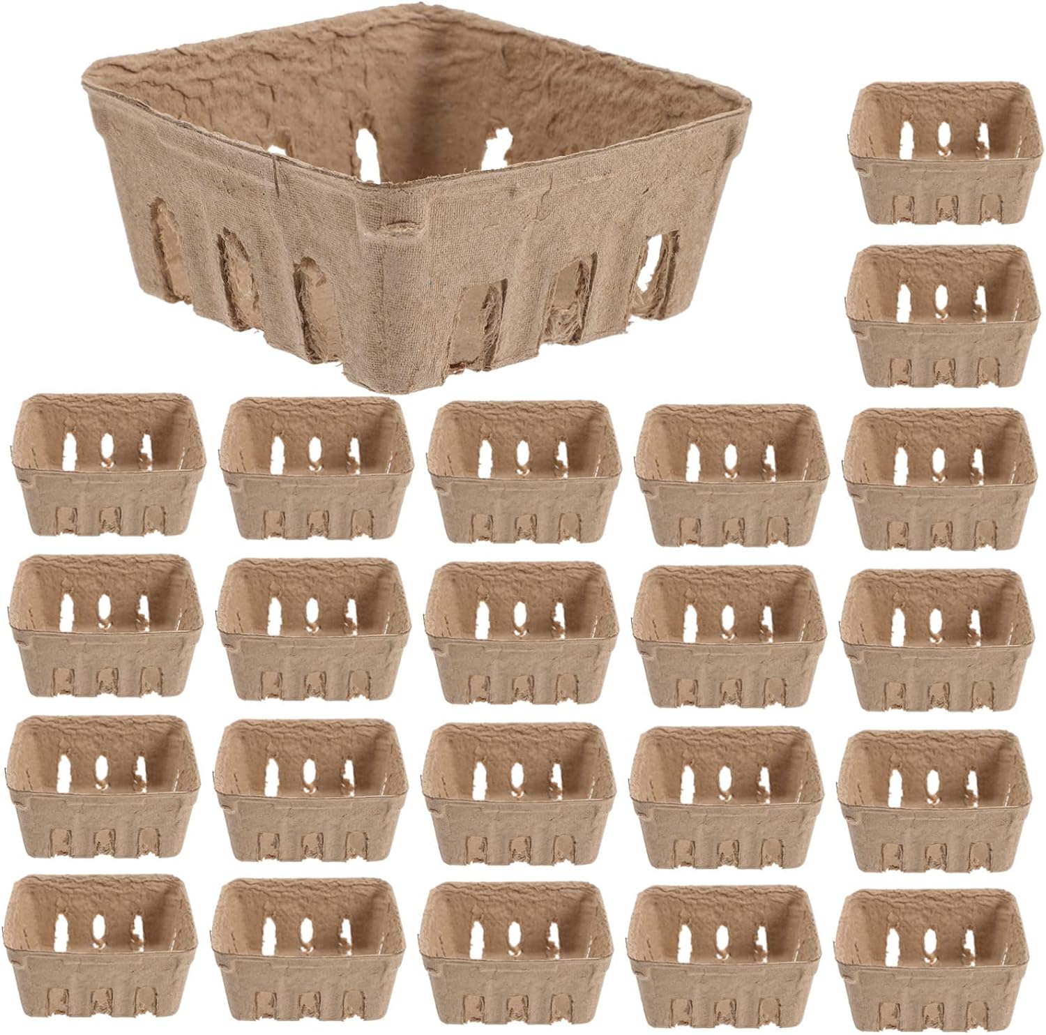 Alipis 50Pcs Biodegradable Paper Berry Basket Fruit Tray for Blueberries Strawberries and Produce Household Kitchen Essentials Pulp Containers