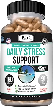 Kaya Naturals Daily Stress Support with Ashwagandha & GABA, 180 Capsules