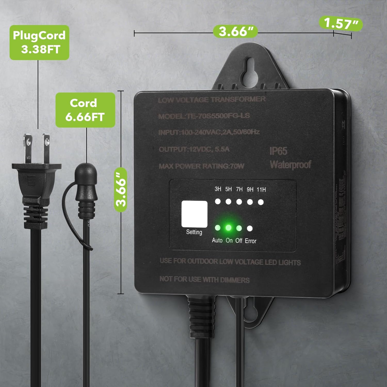 70W Low Voltage Landscape Transformer with Timer and Photocell, AC 120V to 12V DC,Waterproof Outdoor Landscape Lighting Transformer for Landscape SpotLights Pathway Lights