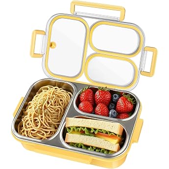 VICDUEKG Bento Box Children's Lunch Box with 3 Compartments 1000 ml Lunch Box Made of Stainless Steel Meal Prep Box Adults Dishwasher-Safe BPA-Free and Reusable