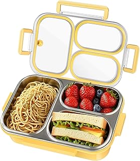 VICDUEKG Brotdose mit 3 Fächern, Bento Box Kinder, 1000ml Lunchbox aus Edelstahl, Meal Prep Box Erwachsene, SpüLmaschinenfest, BPA-Frei Und Wiederverwendbar