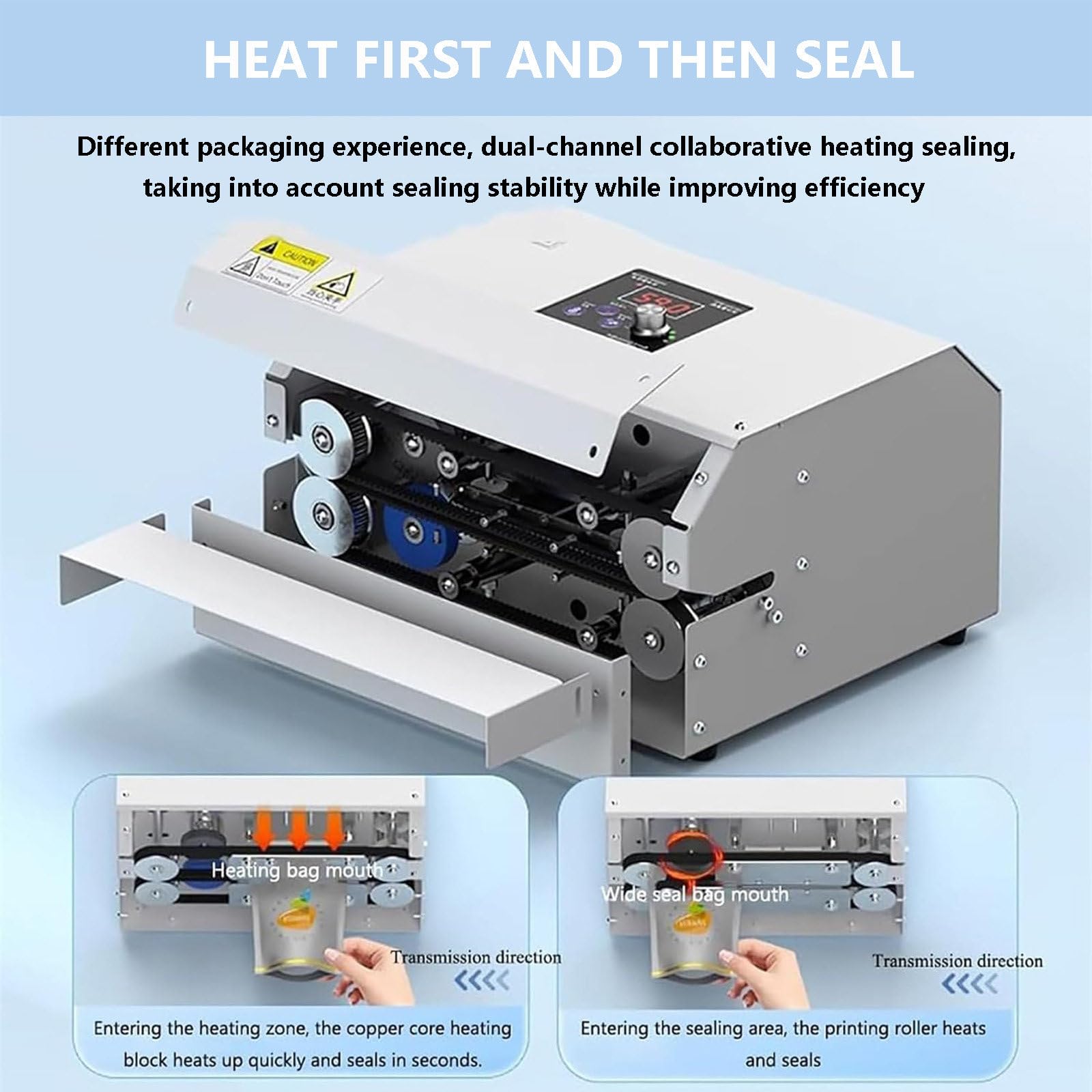 Macchina per sottovuoto da 300 W | Sigillatrice sottovuoto a banda continua per alimenti con spessore di 72 mm | Macchina per sigillare sacchetti industriali per mantenere freschi carne verdura