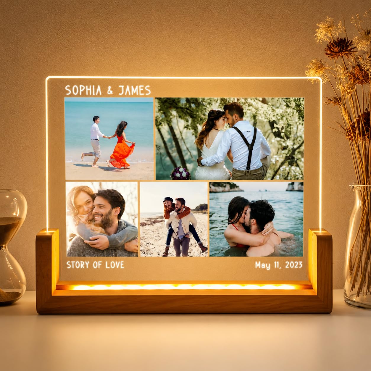 Custom Photo Collage LED Lamp, Personalised Acrylic Night Light, Warm White, Modern Style, Anniversary and Birthday Gift for Couples and Friends (Design 2)-image-12