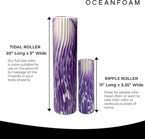 Miniatura 96 de Oceanfoam Tidal Roller - Rojo, Azul Marino Oscuro y Natural Marmóreo - Rodillo de espuma para masaje muscular para dolor de espalda y estiramiento -