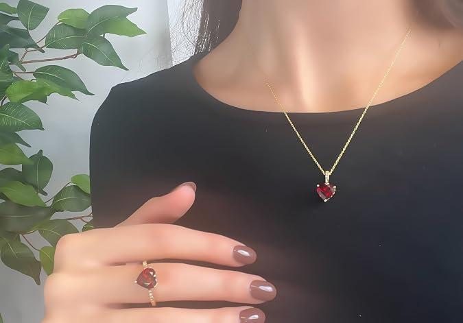 LE VIAN Diamond with 2 4/5 Carat Garnet Heart Pendant Necklace for Women in 14k Yellow Gold (White, 0.02 cttw) 20 Inches Long Chain, Lobster Claw Clasp