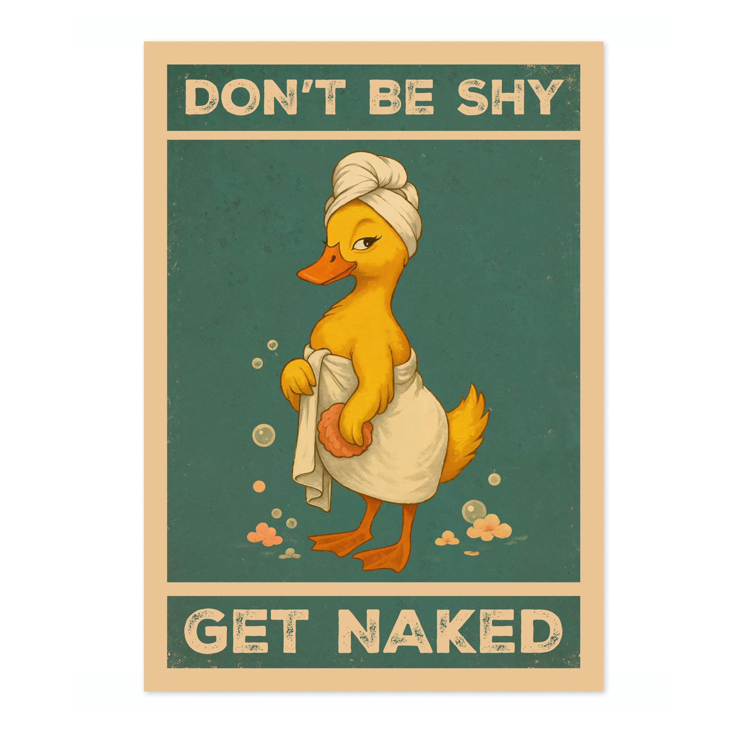 Don'T Be Shy, Get Naked Poster, Retro Animal Bathroom Print, Comedy Toilet Wall Art, A2 (Print Only) - 59.4x42cm — image 1