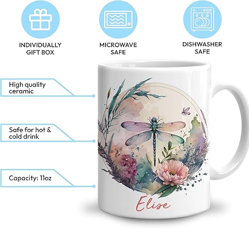 Miniatura 3 de Hyturtle Taza personalizada de libélula para niñas, hombres y mujeres, regalos de cumpleaños para amantes de las libélulas, regalos de libélula para