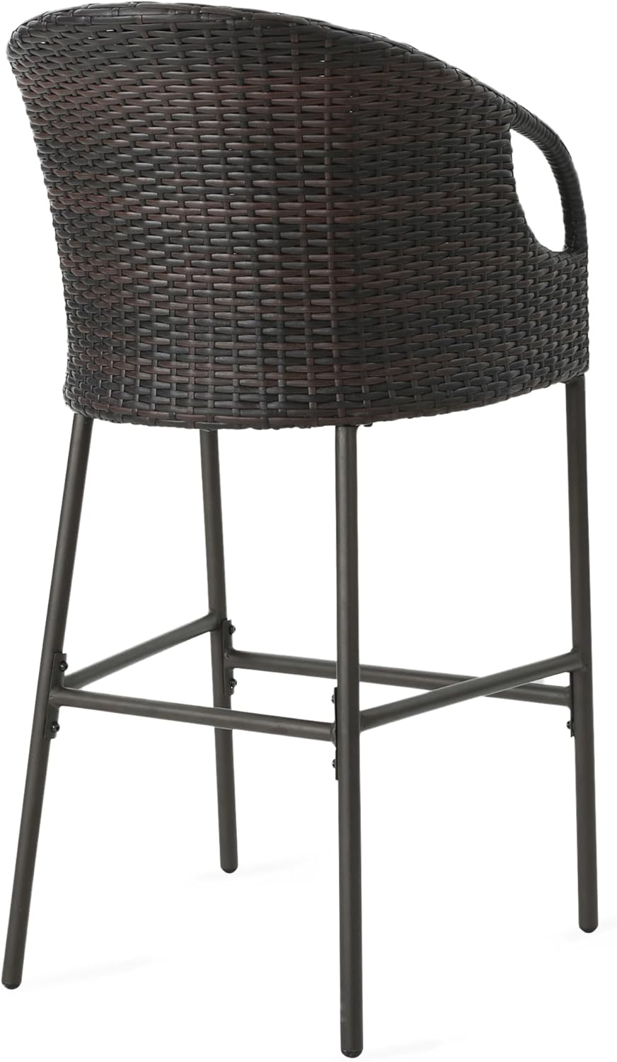 Outdoor Bar Stools Set of 2 - Wicker Patio Chairs with Armrest and Iron Base, Counter Height Patio Chairs with Pe Rattan Frame and Cushion for Backyard, Balcony, Garden