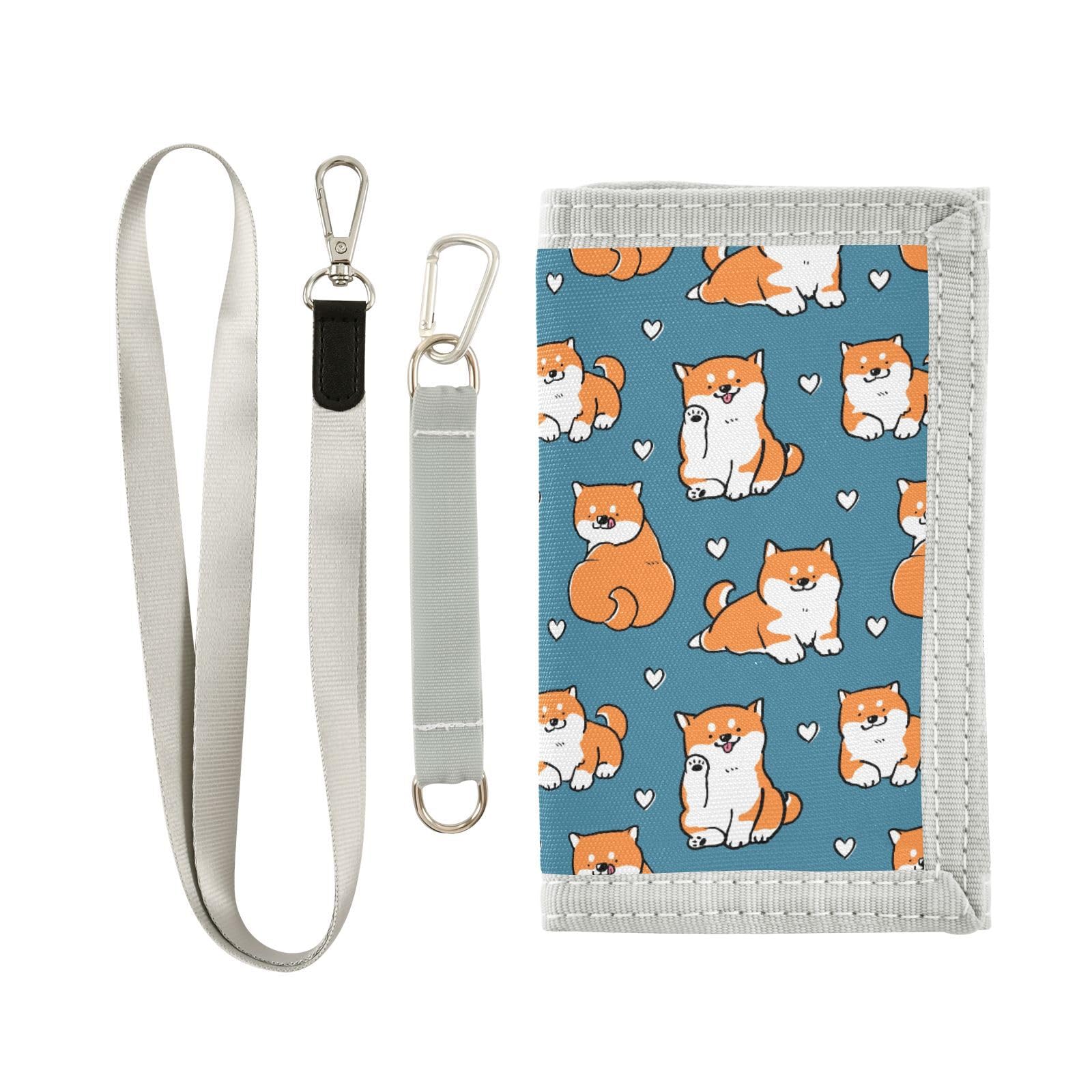 JHKKU Cute Shiba Inu Dog Trifold Wallets for Kids Boys Girls, Outdoor Sports Wallet for Teen, with Zipper Coin Pocket Novelty Purse