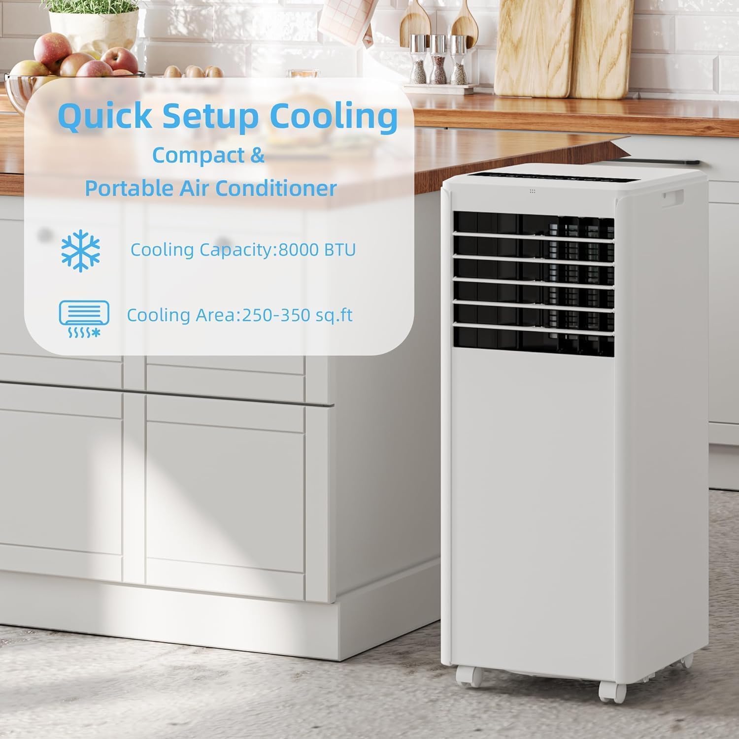 Aire acondicionado portátil de 8000 BTUs, aire acondicionado 3 en 1, ventilador y deshumidificador para hasta 350 pies cuadrados, control remoto, temporizador de 24 horas, modo de sueño 2