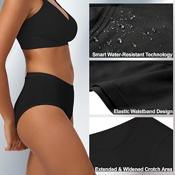 Battewa Mid-Waist Incontinence Underwear Cover Lace Panties 6 Pack Black Large