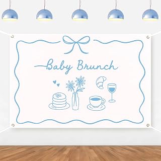 Baby Brunch Backdrop Brunch Themed Party Decorations Breakfast Food Coffee Photography Background Blue for Boys Girls Baby Shower Indoor Outdoor Photo Props Supplies 5 * 3ft