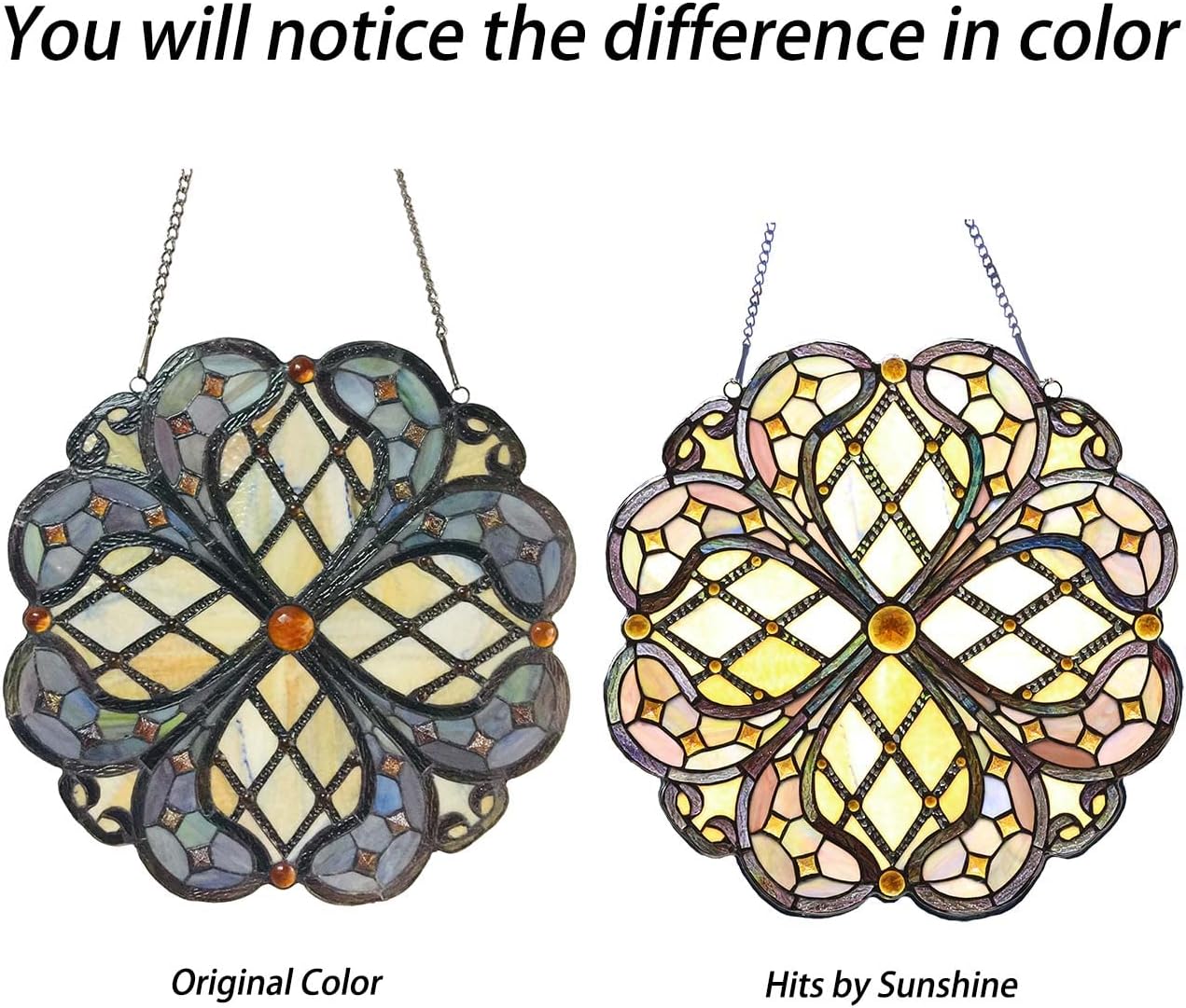 Bieye W10075 Baroque Tiffany Style Stained Glass Window Panel for Decorating, 16-inches Wide Round Shape