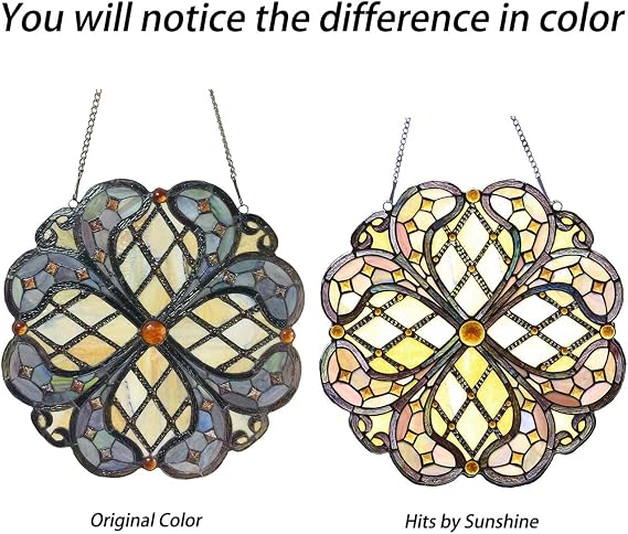 Bieye W10075 Baroque Tiffany Style Stained Glass Window Panel for Decorating, 16-inches Wide Round Shape