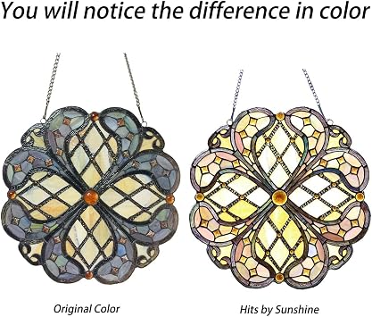 Bieye W10075 Baroque Tiffany Style Stained Glass Window Panel for Decorating, 16-inches Wide Round Shape