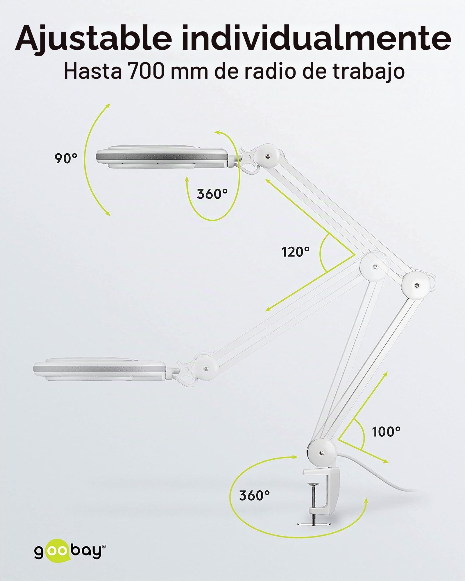 Goobay 60361 Lámpara de aumento/Lámpara de aumento LED de plástico / 8 W de consumo, temperatura de color 6500 K/flujo luminoso 650 lm/tensión de servicio 230 V (AC) / blanco