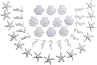 LJY 40 Pieces Mini 3cm White Resin Pencil Finger Starfish Seahorse & Seashells Set for Wedding Home Decor and Craft Project