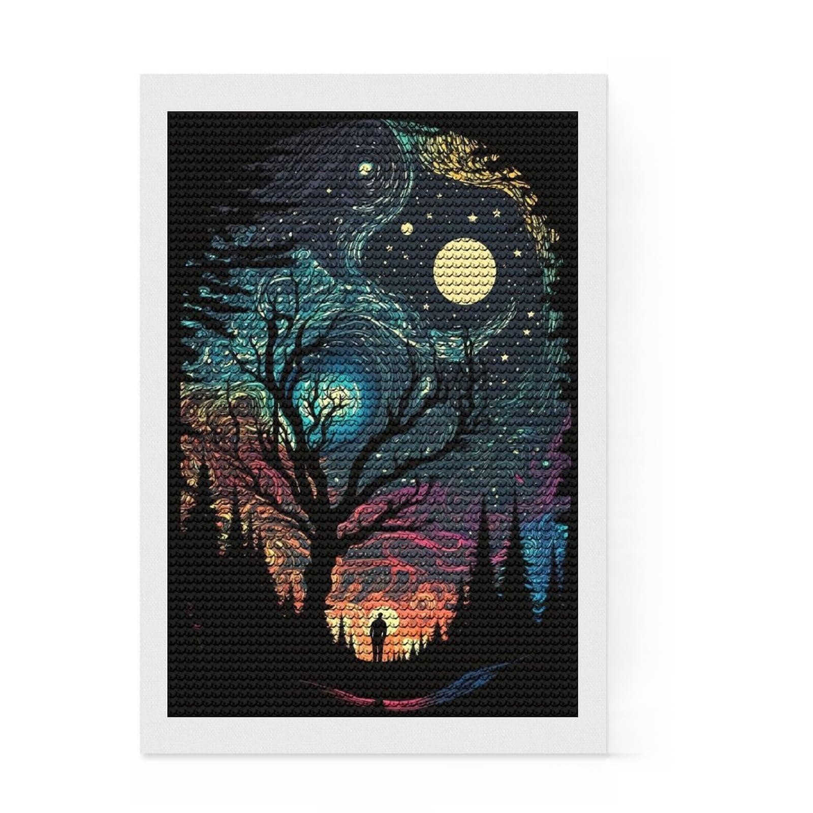 Junmoney Colorful Galaxy 3 Crystal Diamond Art Kit 8"x12", Festive Craft Gift, Aesthetic Room Decor, with Tool Kit, Creative Gift Idea