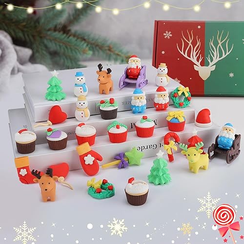48 juegos de borradores de Navidad, rompecabezas de Navidad 3D, borradores desmontables de muñeco de nieve, borrador de Papá Noel para recuerdos de