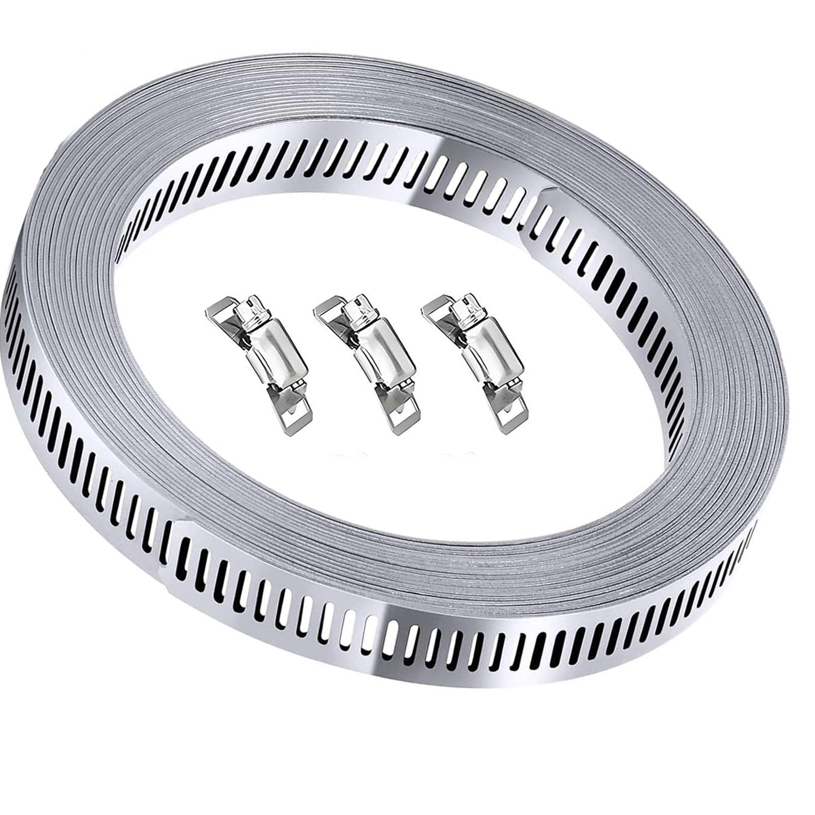 Hose Clamp, 3m Adjustable Jubilee Clips Stainless Steel Hose Clips with 6 Fasteners, Marine, Plumbing, Fuel Line, Intercooler Pipe, Industrial Applications