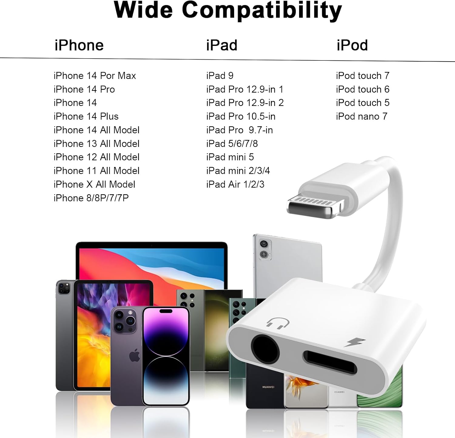 [Apple MFi Certified] Lightning to 3.5mm Headphone Jack Adapter,2Pack iPhone Headphone Adapter Aux Audio Charger Dongle Cable Splitter Adapter Connector for iPhone14/Pro Max/13/Plus/12/11/XS/8/7/6