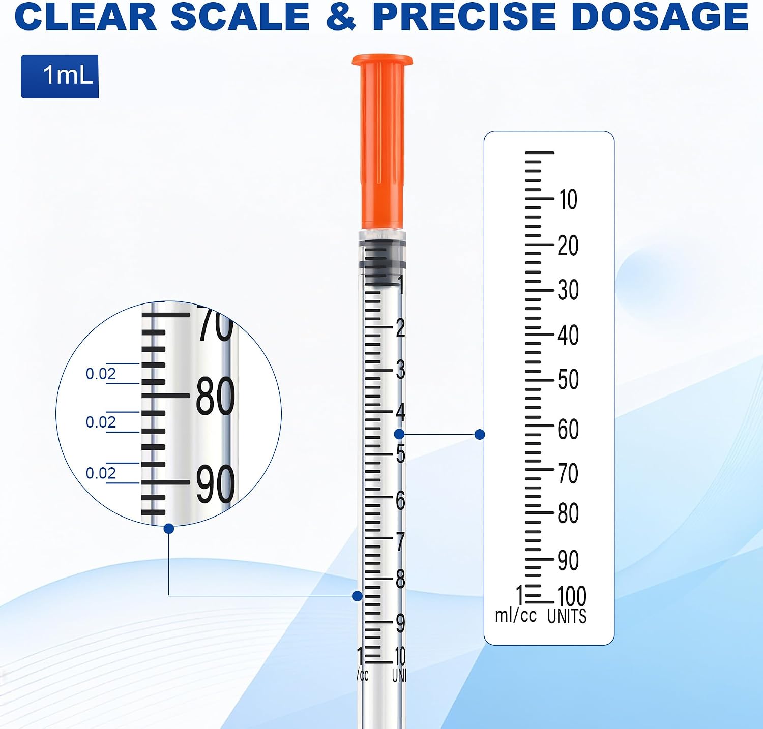 100 Pack 1 ml 30G x 5/16’’ (8mm) Lab Liquid Measurement, Individually Wrapped