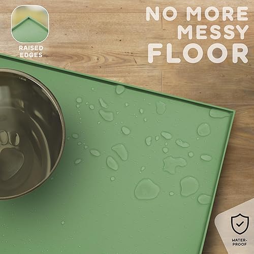 Miniatura 5 de Tapete de comida para perros  Bordes elevados para alimentos y agua para evitar derrames, tapete impermeable para comida para gatos que protege los