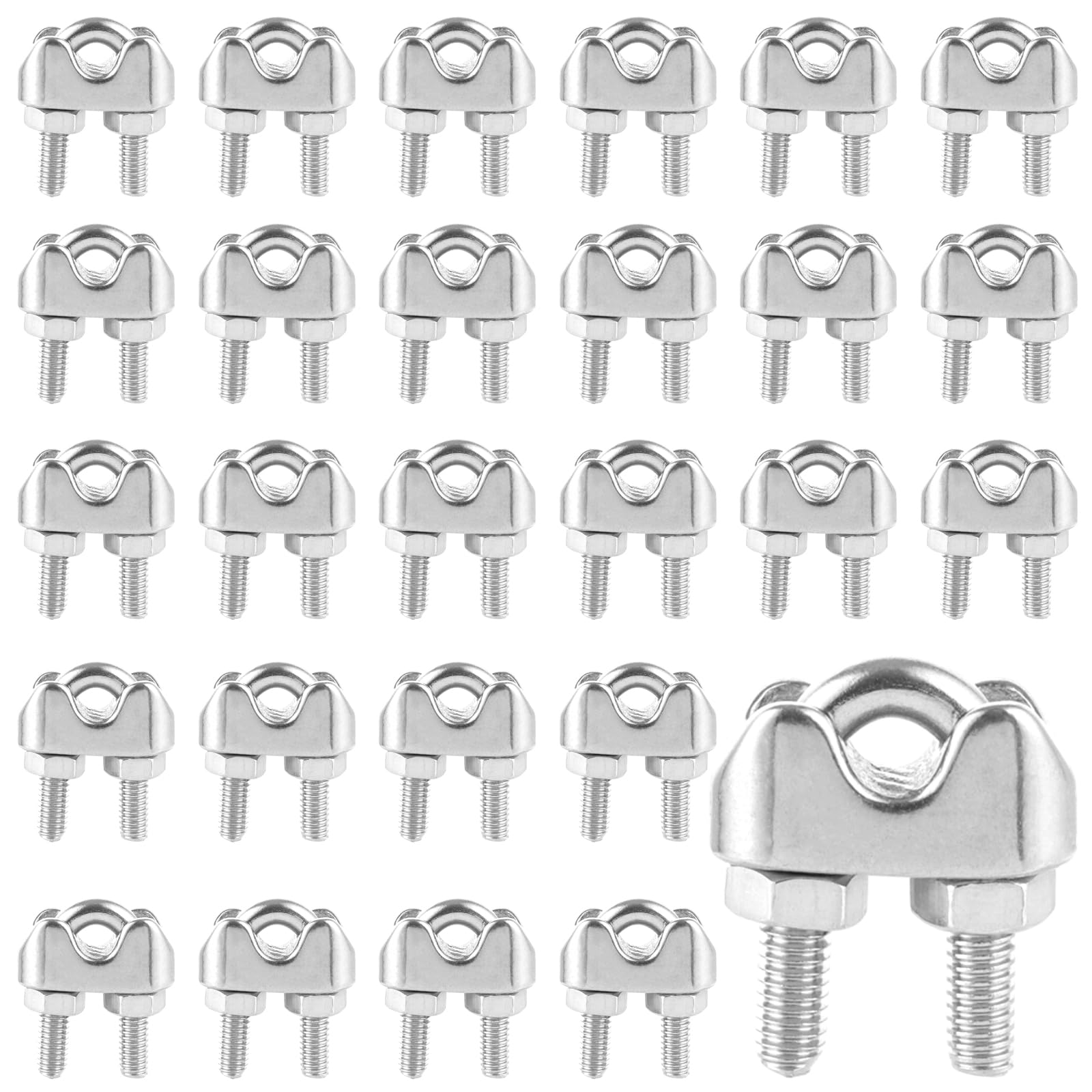 MIVIDE 30 abrazaderas de cable de alambre de 4 mm de acero inoxidable, 4 mm de acero inoxidable, abrazaderas de cable de alambre M4, abrazadera de cable en U, abrazadera de cuerda de acero inoxidable