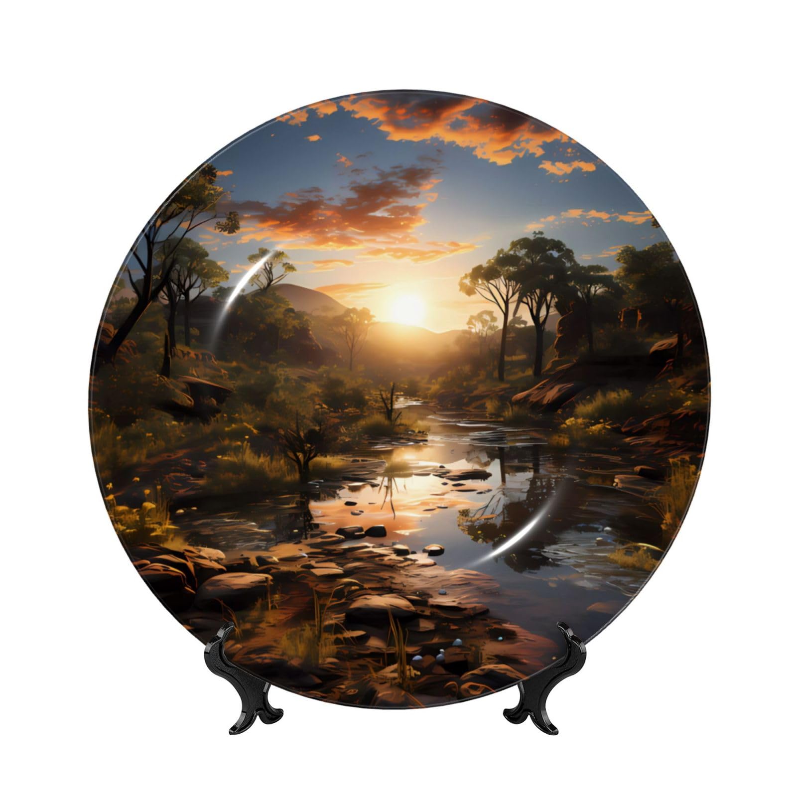 SXZVVBN Australian Scenery Bone China Decorative Plate Art with Stand Removable Adhesive Hanging for Home Office 7in
