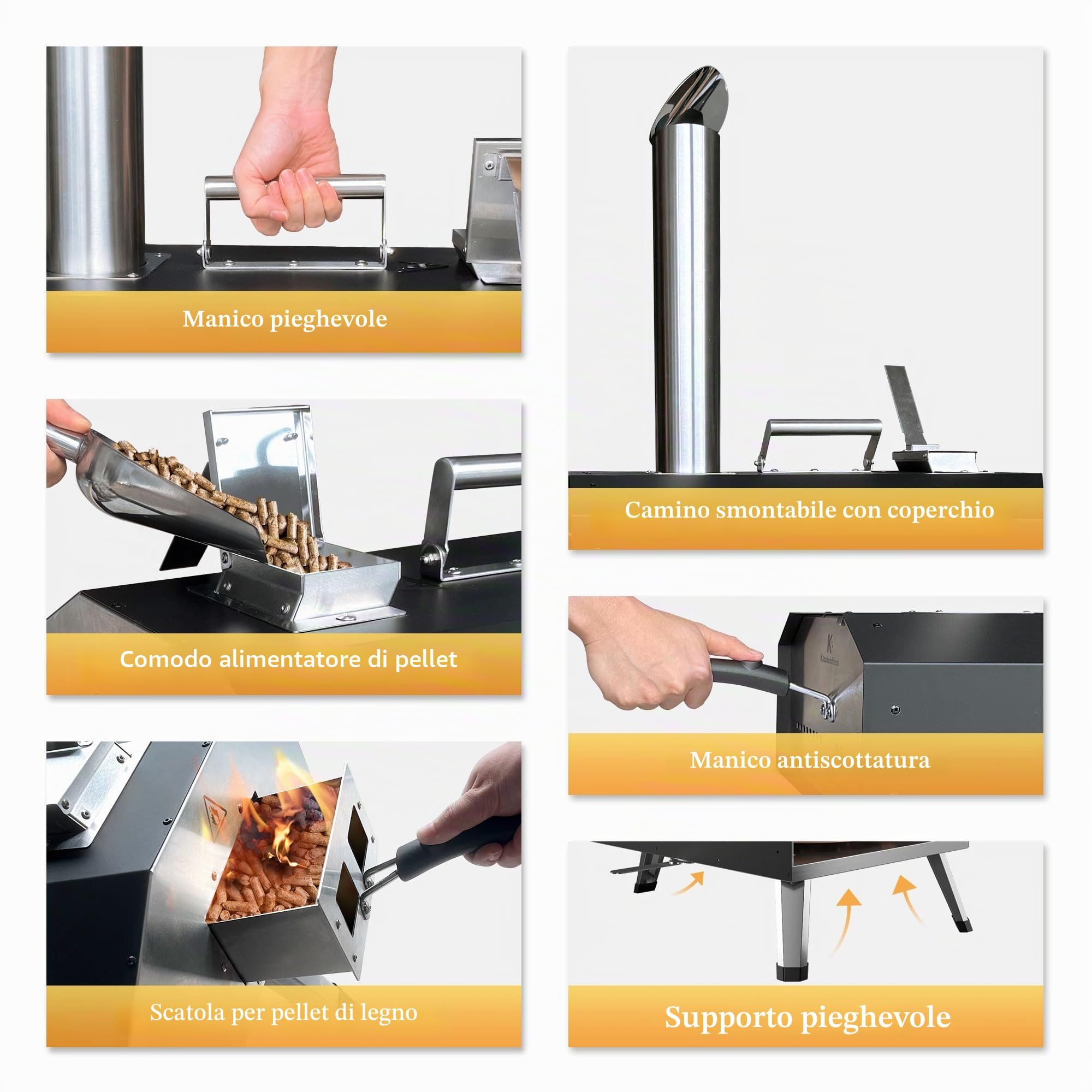 KitchenBoss Forno per Pizza da Esterno in Acciaio Inox 12'' con Pietra per Pizza a Legna