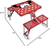 Vista 3 de PICNIC TIME Disney Minnie Mouse Folding Picnic Table with Seats, Collapsible Aluminum Table and Bench Set with Umbrella Hole, Lightweight Portable