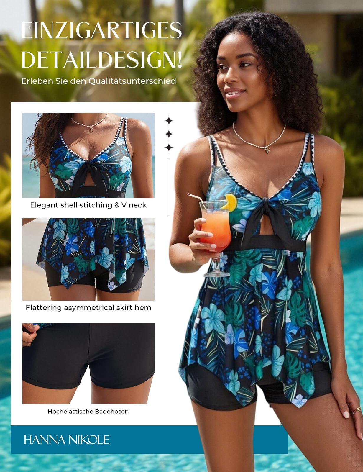 Maillots De Bain Tankini pour Femmes, Maillot De Bain Deux Pièces Gainant Ventre Plat, Débardeur Fluide À Imprimé Floral avec Shorty