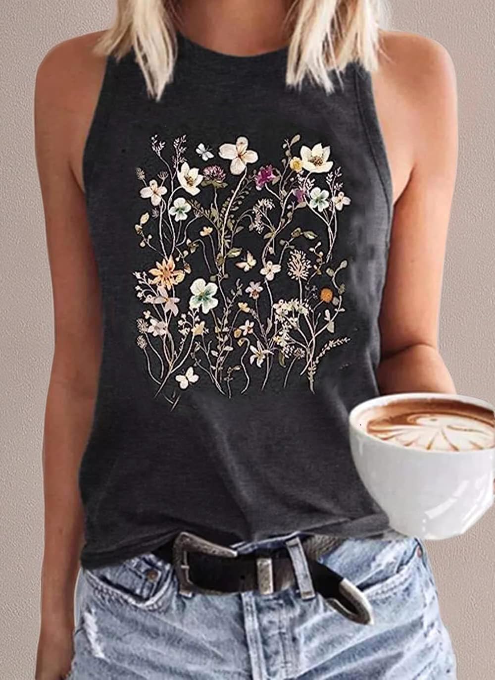 Summer Tank Tops for Women Vacation Casual Beach Tank Tops Hawaiian Sleeveless Basic Fit T Shirts Blouses