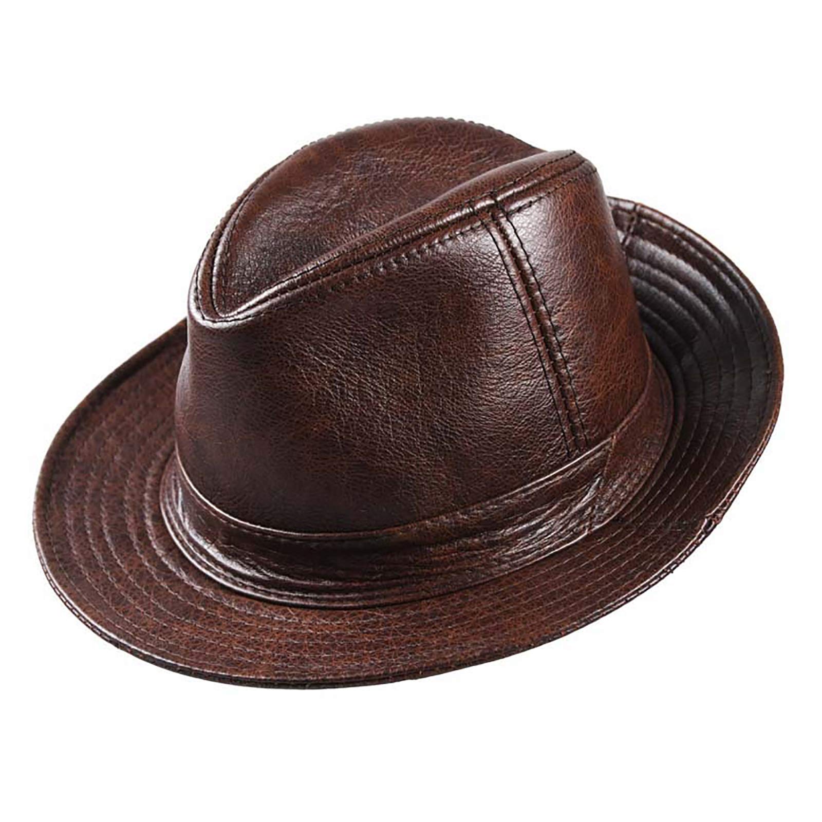 Sombreros de invierno, hombres de cuero fedora sombrero jazz sombrero de vaca sombrero de copa de copa corta ala corta envejecido de mediana edad caballero sombrero gorro de jazz