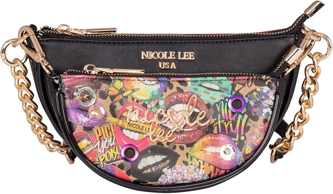 Nicole Lee Crossbody Womens Bag - Fashion Print Faux Leather 2 Piece Bag Shoulder Chain Strap Purse Set