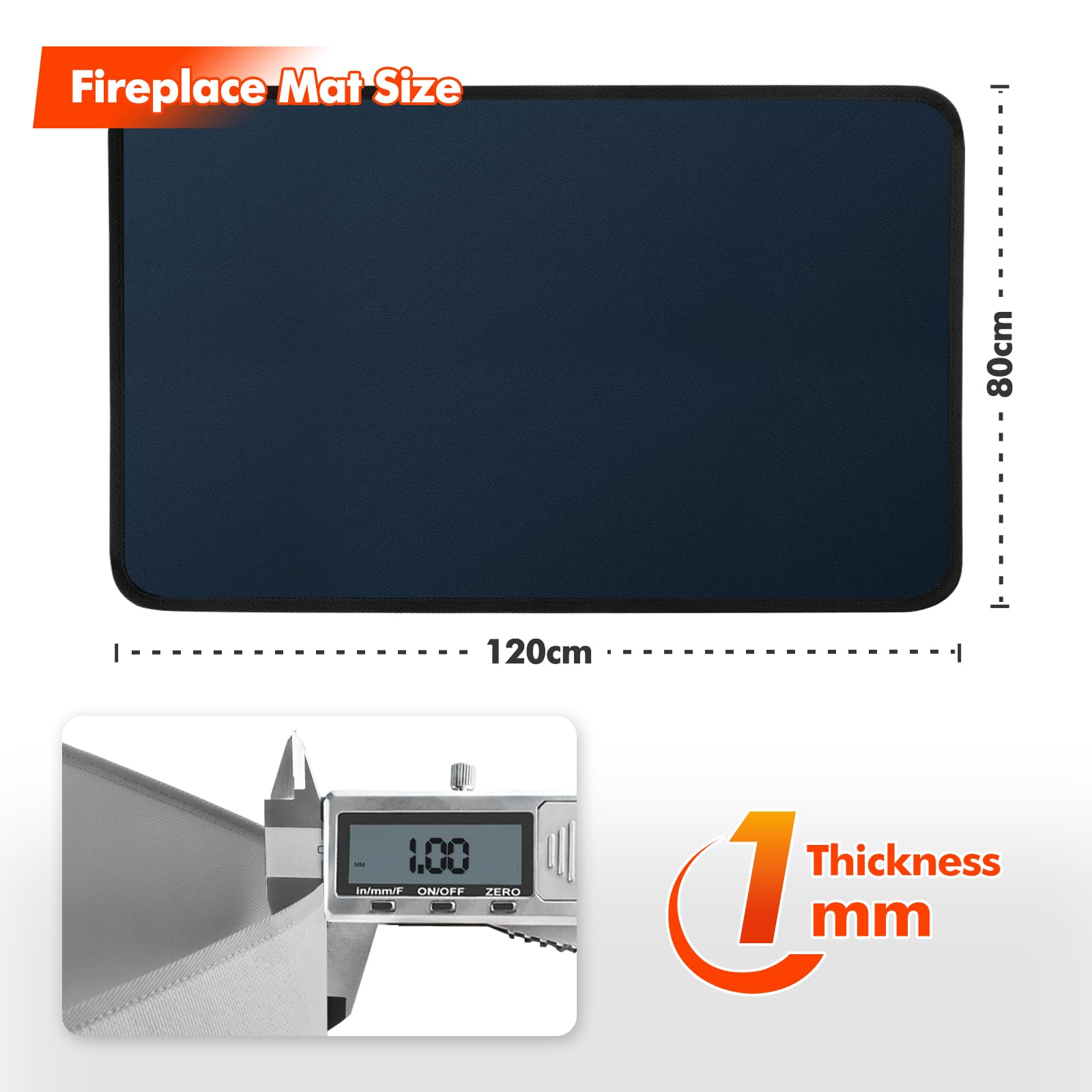 Tapis Ignifuge de Cheminée Rectangulaire, 120 x 80 x 0.1 cm, Bleu | Polyvalent tapis anti feu devant cheminee, fibre de verre protège sols et tapis des étincelles et braises, facile d'entretien