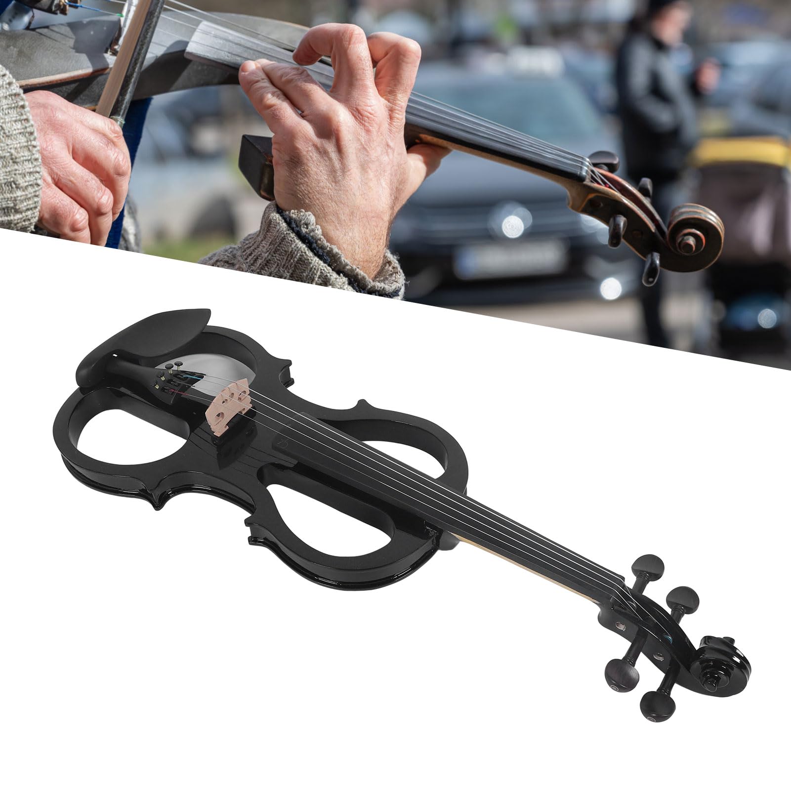 4/4 con elettronica integrata Design ergonomico con regolazione volume/tono Kit completo con archetto e colofonia per l'apprendimento di adulti e studenti (Nera)