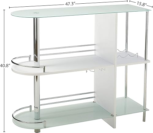 Miniatura 3 de Kings Brand Furniture Mesa de bar con dos estantes de vidrio templado color blanco