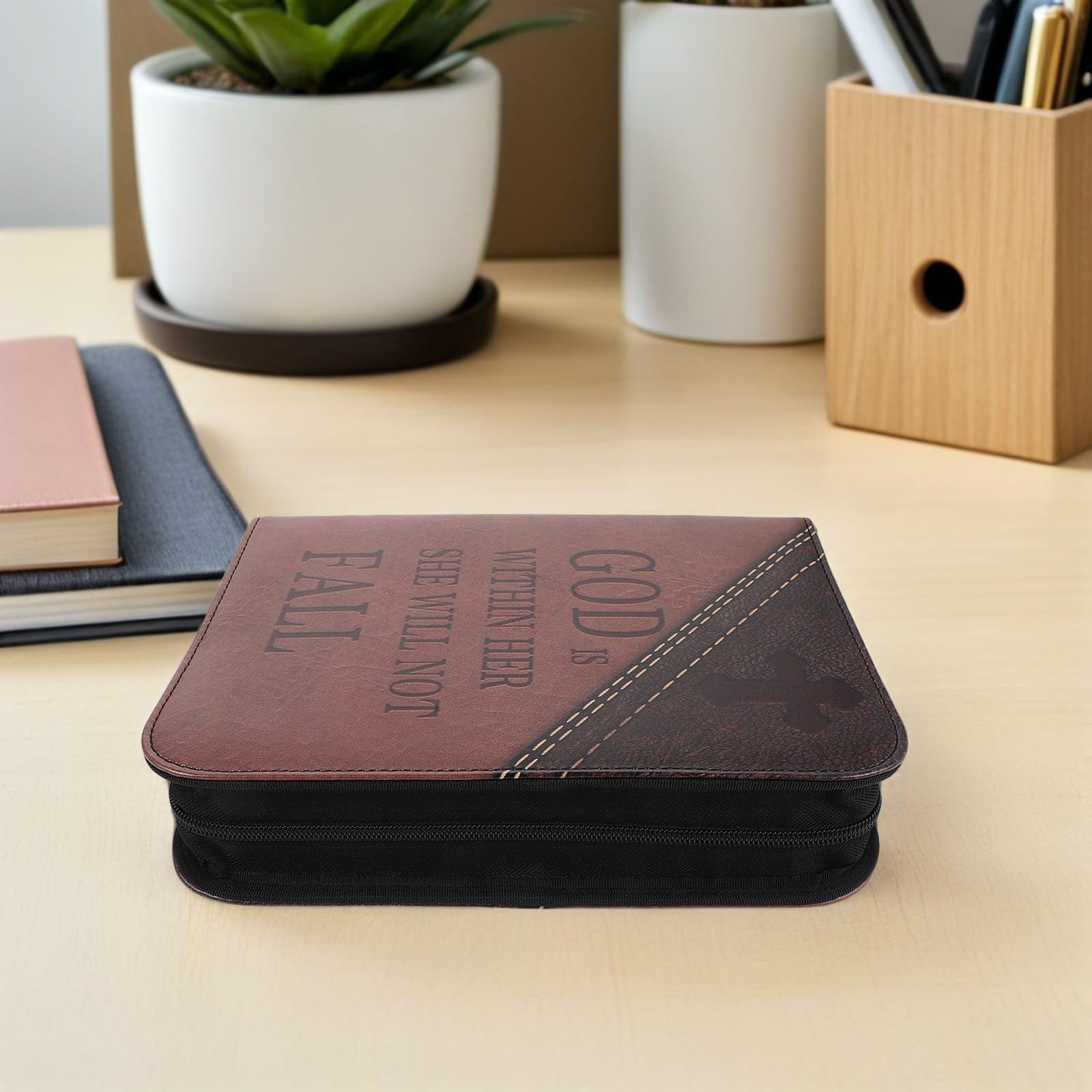 Estuche Protector Biblia Grande con Asa y Bolsillos Múltiples, Funda Resistente al Agua de Pu para Estudio Escrituras y Uso Iglesia