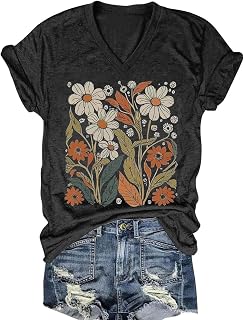 Women's T-Shirts V-Neck Dragonfly Tee Cute Summer Graphic Shirts Vintage Boho Flowers Short Sleeve T Shirt