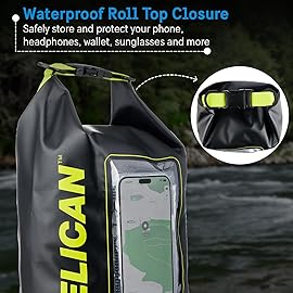 Pelican Marine IP68 Waterproof Dry Bag 5L - Roll Top Waterproof Backpack w/Phone Case/Pouch - Boating & Kayak Accessories - Essentials for Camping Swimming Beach Fishing Rafting Travel - Black/Yellow