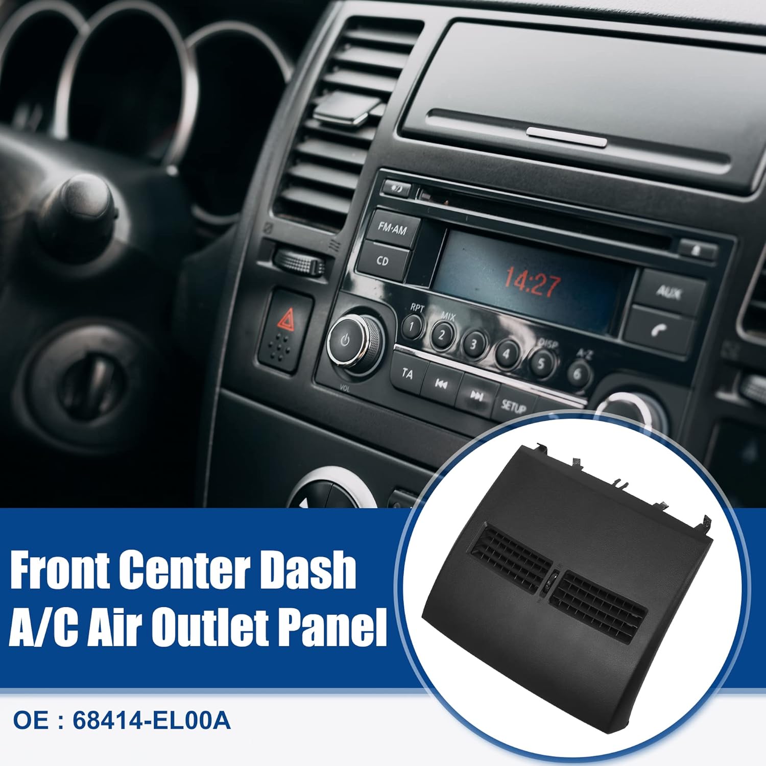 ACROPIX Car Air Vent Panel Assembly Front Center Dashboard A/C Outlet Vent Panel Fit for Nissan Tiida - Pack of 1 Black
