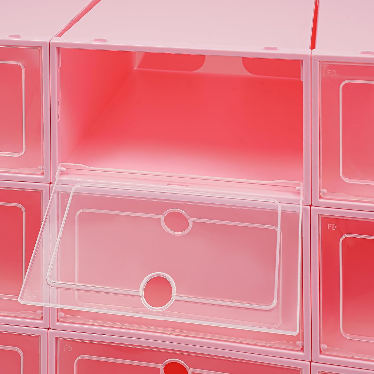 Shoe Storage Boxes Organizers, Clear Plastic Stackable 24 Pack, Shoe Rack & Holder Substitute, Sneaker Containers, Toy Storage Organizer Bins for Entryway, Closet, Under Bed, Pink